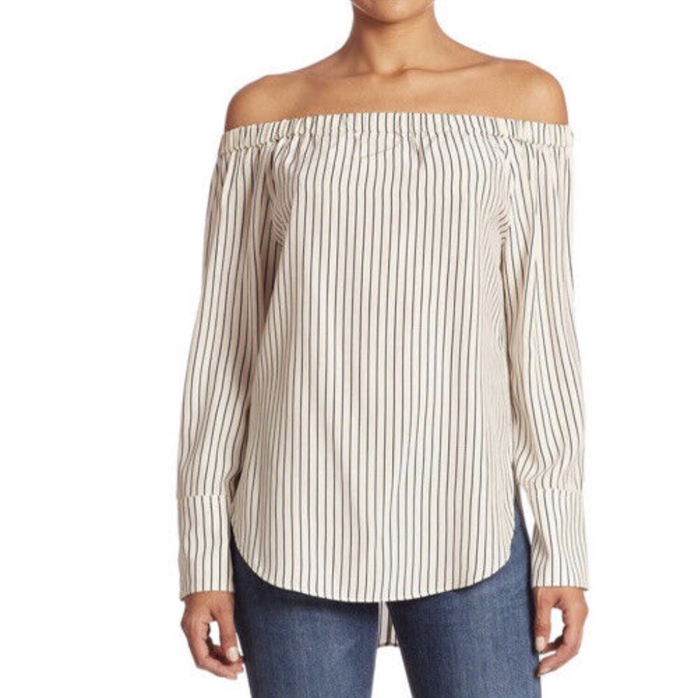 Rag & Bone 100% Silk Black White Striped Off Shoulder Blouse XS